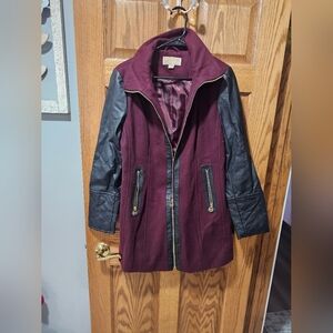 Michael Kors Burgundy and Black Leather Jacket